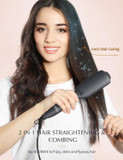 Landot Hair Straightening Brush Straightener: Negative Ion Ceramic Heated Hot Flat Iron Brush For Smooth Frizz-Free Hair - Dual Voltage & 12 Temp Settings 250°F To 450°F Fit All Hair Types
