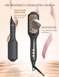 Landot Hair Straightening Brush Straightener: Negative Ion Ceramic Heated Hot Flat Iron Brush For Smooth Frizz-Free Hair - Dual Voltage & 12 Temp Settings 250°F To 450°F Fit All Hair Types
