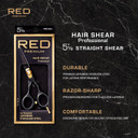 Red By Kiss Premium Artisan Professional Hair Shears, Ice Tempered Japanese Stainless Steel Scissors, Sharp Blades For Precise Cutting, Ergonomic & Adjustable Tension Screw (Straight, 7.5In)