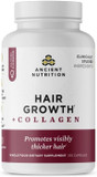 Ancient Nutrition Hair Growth + Collagen Supplement, Hydrolyzed Collagen Peptides, Clinically Studied Superfoods For Hair Growth Support, Thicker, Fuller Hair And Radiant Skin, 60 Count