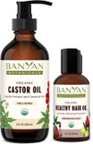 Skin & Hair Bundle - 8 Oz Castor Oil And 2 Oz Healthy Hair Oil - Certified Organic, Non Gmo, Chemical Free