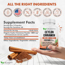 1800Mg Organic Ceylon Cinnamon Capsules | 180 Count | Supports Joints, Healthy Inflammatory Responses, Antioxidant & Cardiovascular Health | Non-Gmo & Gluten Free Supplement