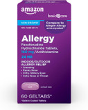 Amazon Basic Care, 24 Hour Allergy Relief, Fexofenadine Hydrochloride Geltabs 180 Mg, Non-Drowsy Antihistamine, 60 Count