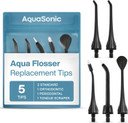 Aquasonic Aqua Flosser Replacement Tips - 5 Tips, 4 Types: Standard, Periodontal, Orthodontic & Tongue Scraper - Genuine, Authentic Parts (Black)