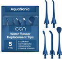 Aquasonic Icon Water Flosser Replacement Tips  5 Tips, 4 Tip Types: Standard, Periodontal, Orthodontic & Tongue Scraper - Genuine, Authentic Parts (Stone)