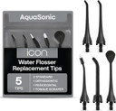 Aquasonic Icon Water Flosser Replacement Tips - 5 Tips, 4 Types: Standard, Periodontal, Orthodontic & Tongue Scraper - Genuine, Authentic Parts (Onyx)