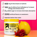 Ascent Clean Hydration + Energy Electrolytes Powder - 100Mg Caffeine, 400Mg Electrolytes, No Artificial Ingredients, Raspberry Lemonade 40 Servings