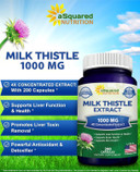 Asquared Nutrition Milk Thistle Supplement 1000Mg-200 Capsules,Max Strength 4X Concentrated Extract 4:1 Milk Thistle Seed Powder Herb Pills, 1000 Mg Silymarin Extract For Liver Support, Cleanse, Detox