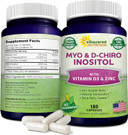 Asquared Nutrition Myo-Inositol & D-Chiro Inositol Supplement - 180 Capsules - Plus Vitamin D3 And Zinc - Myo & D-Chiro Inositol 40 To 1 Ratio - Vit B8 Complex Pills
