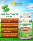 Asquared Nutrition Natural Green Coffee Bean Formula-180 Capsules-Max Strength Gca Antioxidant Cleanse For Pure Weight Loss, 800Mg Per Pill-Chlorogenic Acid-1600Mg Daily Supplement, Healthy Fat Burner