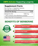 Asquared Nutrition Pure Berberine 1000Mg Supplement - 180 Veggie Capsules, Natural Berberine Hydrochloride Hcl Plus, Max Strength 1000 Mg (2X 500Mg), Potent Berberine Vegan Extract