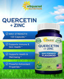 Asquared Nutrition Quercetin 1000Mg With Zinc Supplement - 120 Capsules - Quercetin Dihydrate With Black Elderberry & Zinc - Max Strength Powder Complex Pills To Help Improve Immune Response