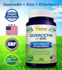 Asquared Nutrition Quercetin 1000Mg With Zinc Supplement - 120 Capsules - Quercetin Dihydrate With Black Elderberry & Zinc - Max Strength Powder Complex Pills To Help Improve Immune Response