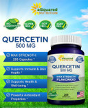 Asquared Nutrition Quercetin 500Mg Supplement - 200 Capsules - Quercetin Dihydrate To Support Cardiovascular Health - Max Strength Powder Complex Pills To Help Improve Immune Response