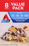 Atkins Caramel Chocolate Nut Roll Snack Bar, Protein Snack, High In Fiber, 2G Sugar, 8 Count
