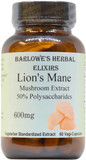 Barlowe'S Herbal Elixirs Lion'S Mane Mushroom Extract | Cognition And Focus Supplement | Brain Health Support | 50% Polysaccharides | 600Mg Per Capsule | 60 Veggie Capsules | Bottled In Glass