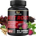 Beet Root Capsules - Green Tea, Red Spinach, Ginseng, Black Pepper - 90 Count - Supports Digestive, Immune System, Energy Levels - 3 Month Supply