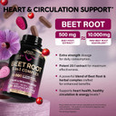 Beet Root Capsules - Healthy Blood Pressure Support Supplement** For Heart & Circulation Support - With Hawthorn Berry, Hibiscus & Garlic - Nitric Oxide For Energy - Made In Usa, 240 Capsules