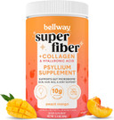 Bellway Super Fiber Powder + Collagen, Sugar-Free Psyllium Husk Powder With Collagen Peptides And Hyaluronic Acid For Digestive Health, Healthy Skin, Nails, Bones & Joints, Peach Mango (20 Servings)