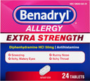 Benadryl Extra Strength Allergy Relief Medicine, 50 Mg Diphenhydramine Hcl Antihistamine Tablets For Relief Of Allergy Symptoms Due To Hay Fever Or Other Upper Respiratory Allergies, 24 Ct