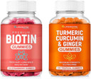 Biotin & Turmeric Vegan Gummies Combo | Max Strength Hair Growth, Skin Health, And Overall Wellness | 10000Mcg Biotin & 95% Standardized Turmeric Curcumin | Natural, Non-Gmo And Gluten-Free Supplement