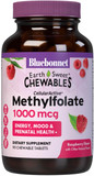 Bluebonnet Earthsweet Methylfolate 1000 Mcg Cellular Active Coenzyme 5-Mthf L Methyl Folate Supplement - Prenatal & Energy Support - Non-Gmo, Vegan, Gluten-Free - Raspberry - 90 Chewable Tablets