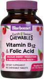 Bluebonnet Nutrition Earth Sweet Vitamin B12 1000 Mcg & Folic Acid 400Mcg Brain Health & Energy* Vitamins For Women & Men - Vegan, Gluten-Free Raspberry B 12 Vitamin - 180 Chewable Tablets