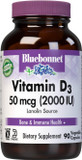 Bluebonnet Vitamin D3 2000 Iu Vegetable Capsules, 90 Count