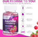 Calcium Supplements For Women - Sugar Free Calcium Gummies With Vitamin D3 For Bone Strength, Teeth & Immune Health Support, Natural Chews For Women & Men - Raspberry Flavored & Non-Gmo - 60 Gummies