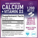 Calcium Supplements For Women 1200 Mg Plus 1600 Iu Vitamin D3, Bone Health, Teeth & Immune Support - Mineral Supplement With Vitamin D High Absorbable Premium 600 Mg Calcium Carbonate - 60 Tablets