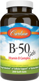 Carlson - B-50 Gels, Vitamin B Complex, Energy Production, Cellular Support & Optimal Wellness, 50 Softgels