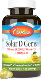 Carlson - Solar D Gems, Vitamin D3 And Omega-3 Supplement, 4000 Iu (100 Mcg) D3, 115 Mg Omega-3 Epa And Dha, Vitamin D Fish Oil Capsule, Bone & Immune Health, Vitamin D Supplement, Lemon, 120 Softgels