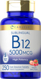 Carlyle B12 Vitamin 5000 Mcg Sublingual | 250 Fast Dissolve Tablets | High Potency | Natural Berry Flavor | Vegetarian, Non-Gmo & Gluten Free