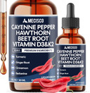 Cayenne Pepper Liquid Drops With Vitamin D3, Vitamin K2, Hawthorn Berry, Beet Root, Ginger, Ceylon Cinnamon, Turmeric, Berberine - Digestion Support - 30Ml - 60 Day Supply