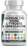Clean Nutra Selenium 300Mcg Iodine 500Mcg Thyroid Support For Women & Men | L Tyrosine 500Mg Ashwagandha Supplement Bladderwrack, Turmeric, Kelp, Schisandra Zinc Pills Capsule Supplements