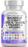 Clean Nutraceuticals Magnesium Glycinate Complex 1000Mg With L-Theanine 200Mg Apigenin 50Mg Citrate Taurate Supplement - 5-Htp Gaba Passion Flower Lemon Balm L-Glycine Phosphatidylserine - 60 Count