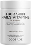 Codeage Hair Skin Nails Vitamins Platinum - Keragen-Iv Keratin, Dermaval - Hair Fall, Skin Elasticity & Moisture Support - Biotin 5000, Collagen, Vitamin C, Coffeeberry, Paba Supplement - 60 Capsules