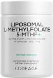 Codeage Liposomal L-Methylfolate 5-Mthf+ - Active Vitamin B9, Methylcobalamin B12, Betaine Tmg, B6-2-Month Supply Multivitamins - Liposomal Delivery - Bioavailable B-Vitamin Complex - 60 Capsules