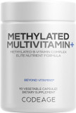 Codeage Methylated Multivitamin Supplement - B-Vitamin, Vitamins A, C, D, E, K2, B12 Methylcobalamin - L-Methylfolate - Magnesium, Coq10, Dim, Probiotics, Benfotiamine, Lithium, Calcium - 90 Capsules