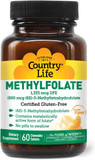 Country Life Methylfolate Chewable Tablets - Metabolically Active Folate - Great Tasting Orange Flavor - Gluten-Free - Smooth Melts - Vegan B12 - Women'S Vitamins - Daily Supplement - 60 Tablets