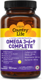 Country Life Omega 3-6-9 Complete Supplement - 1,534Mg Omega Fatty Acids - Supports Cardiovascular, Brain, Skin & Immune Health - Certified Gluten Free, Non-Gmo - 90 Softgels