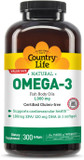 Country Life Omega-3 Fish Oil Supplement, 1000Mg, 180Mg Epa & 120Mg Dha, Fish Oil Concentrate, Burpless, 100 Softgels, Certified Gluten Free