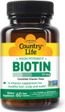 Country Life Vitamins High Potency Biotin 10,000 Mcg (10 Mg), 60 Count - Supplement For Hair, Scalp & Nails - Certified Gluten Free