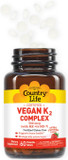 Country Life® Vegan K2-500 Mcg, 60 Ct. Chewable Tablets. Strawberry Flavor - Certified Gluten Free - Certified Vegan By Ava  To Support Bone Health