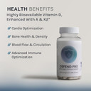 Defend Pro Bone & Immune Support Supplement - Vitamin A, D3 & K2 Supplement - Bioavailable, Active Nutrients - 250Mcg Vit D - Aid Bone Strength, Heart Health & More (60 Capsules)