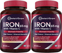 Doctor'S Recipes Iron Supplement 65 Mg With Vitamin C - Maximized Absorption & Stomach Friendly Iron Pills For Red Blood Cells Formation, Heart, Brain & Immunity Health - Vegan Non-Gmo 30 Iron Tablets