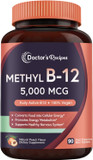 Doctor'S Recipes Vitamin B12, Methylcobalamin 5000 Mcg 90 Fast Dissolve Tablets, Natural Peach Flavor, Vegan Methyl, Energy Metabolism & Nervous System