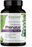 Emerald Labs Prenatal 1-Daily Multi - Prenatal Multivitamin With Methylated Folate, Iron, Whole-Food Blend & More - Soy-Free, Gluten-Free - 30 Vegetable Capsules