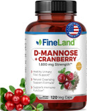 Fineland D-Mannose + Cranberry  1600Mg Per Serving  120 Vegan Capsules  Urinary Tract & Bladder Health Support  Non-Gmo, Gluten-Free, Made In Usa