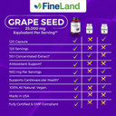 Fineland Grape Seed Extract 50:1  25,000Mg Equivalent Per Capsule  120 Vegan Capsules  Rich In Antioxidants | Heart, Immune & Circulation Support  Non-Gmo | Made In Usa